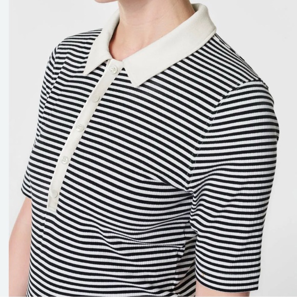 SPANX Stretch Ribbed Polo Top XS Shirt Black White Stripes Preppy Career NEW - Picture 1 of 17